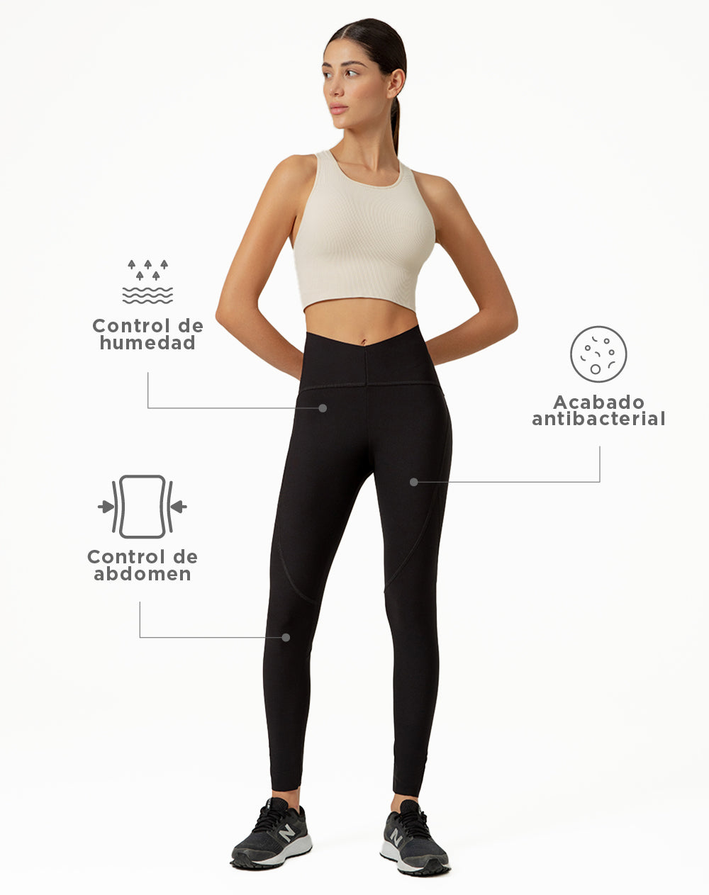 Legging deportivo control abdomen negro para mujer