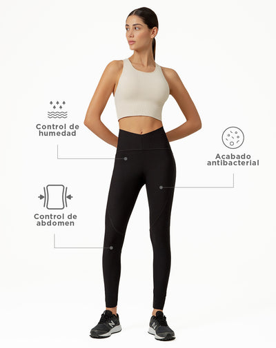Legging deportivo control abdomen negro para mujer