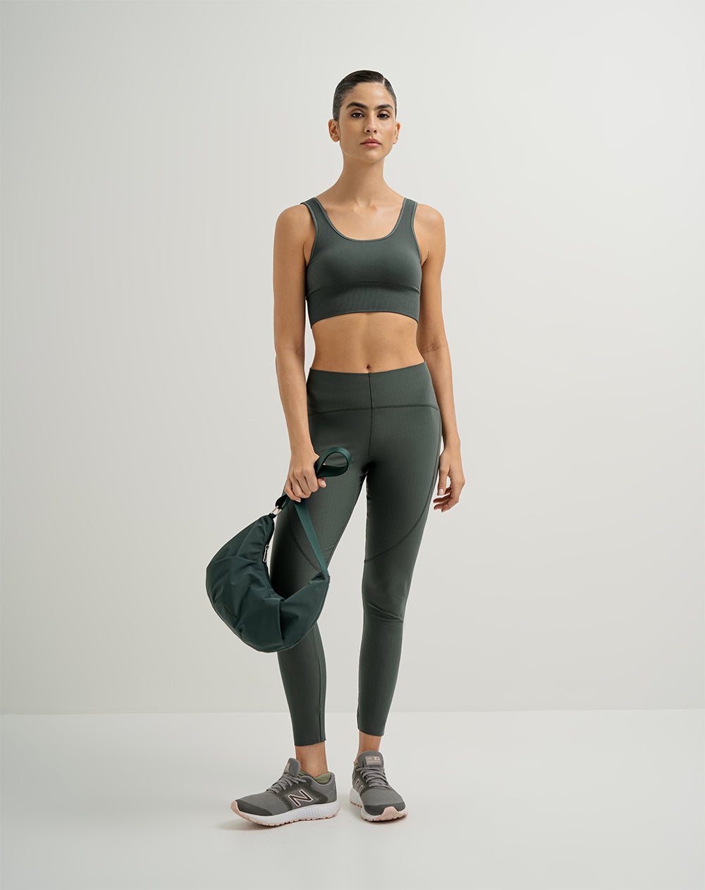 Legging deportivo control abdomen verde para mujer