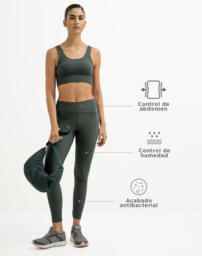 Legging deportivo control abdomen verde para mujer