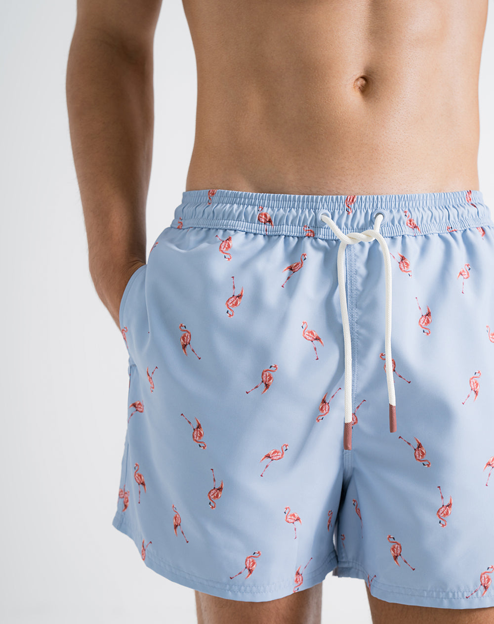 Pantaloneta de baño azul estampada hombre