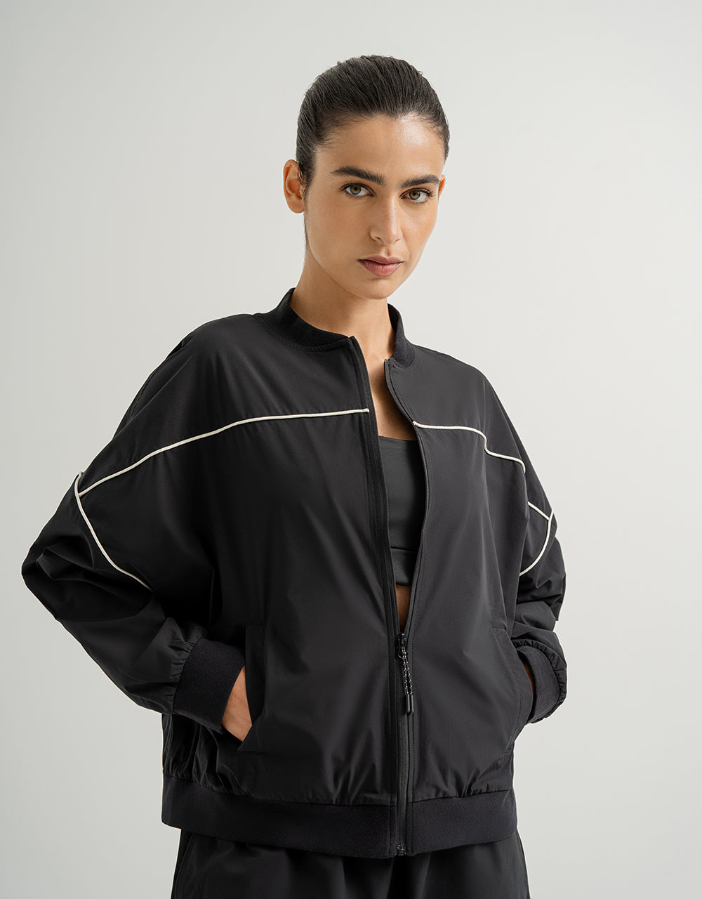 Chaqueta oversized fit sin capucha negra