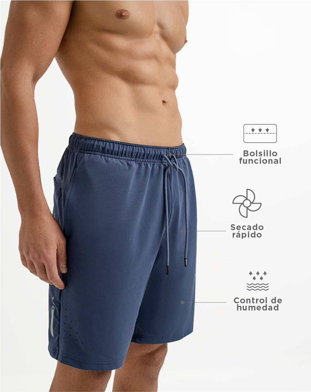 Pantaloneta deportiva control humedad azul para hombre