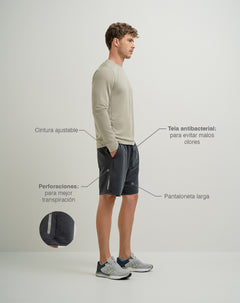 Pantaloneta deportiva antibacterial gris para hombre