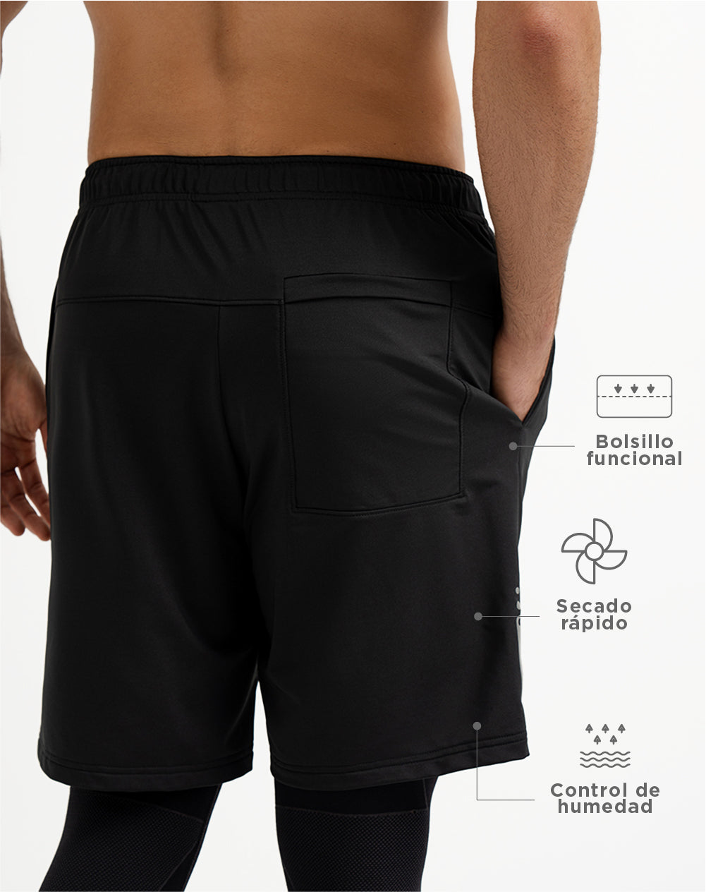 Pantaloneta deportiva con malla interna negra para hombre
