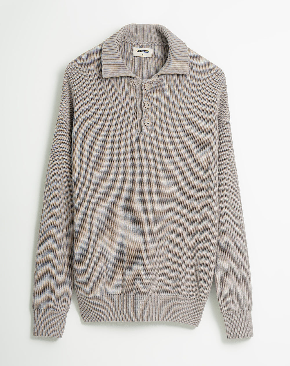 Suéter tipo polo regular tejido de punto gris claro hombre