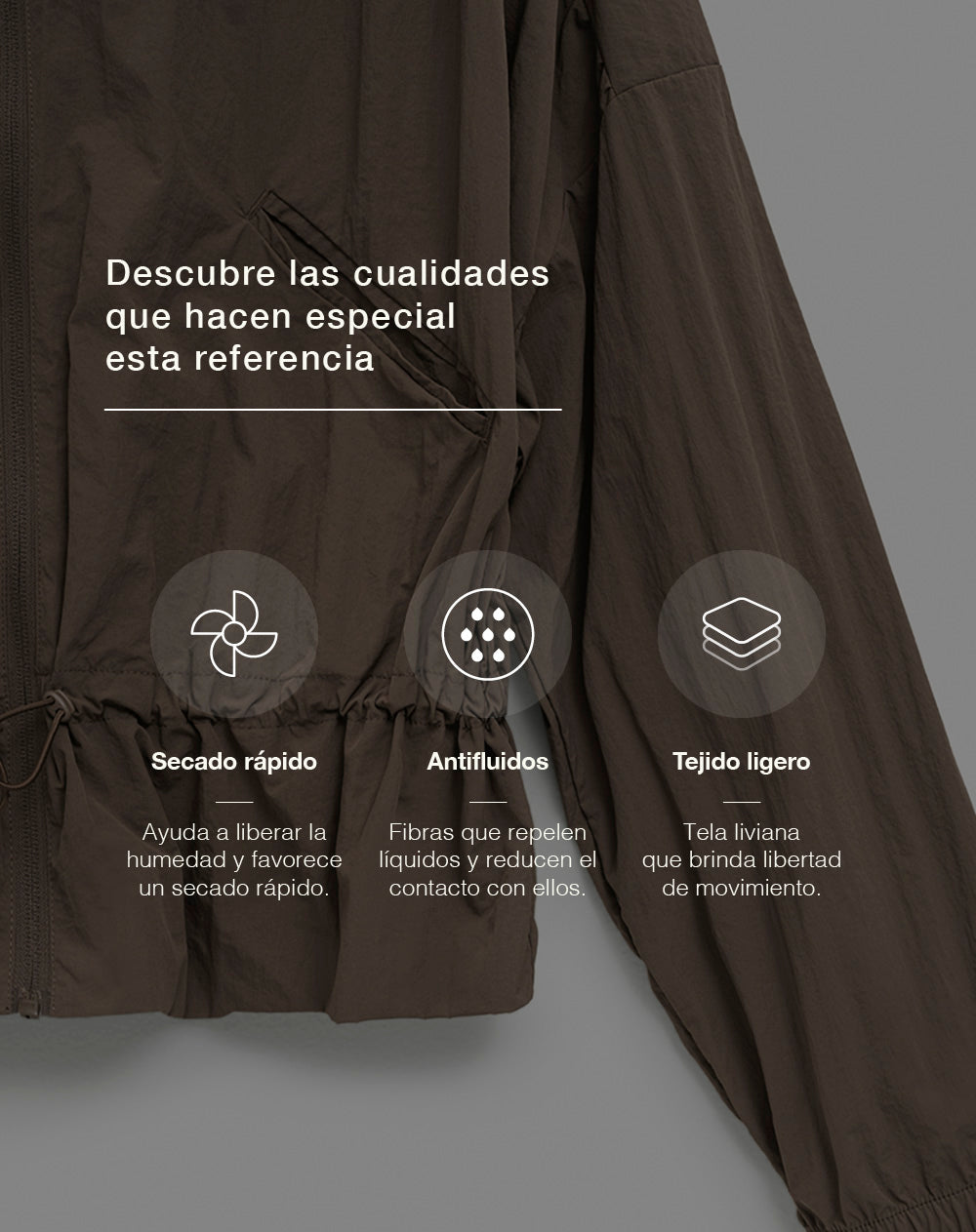 Chaqueta rompevientos regular café mujer