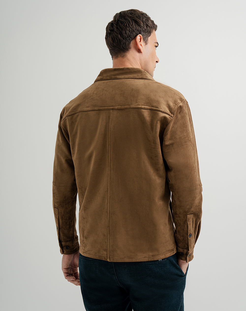 Chaqueta regular efecto gamuza café hombre