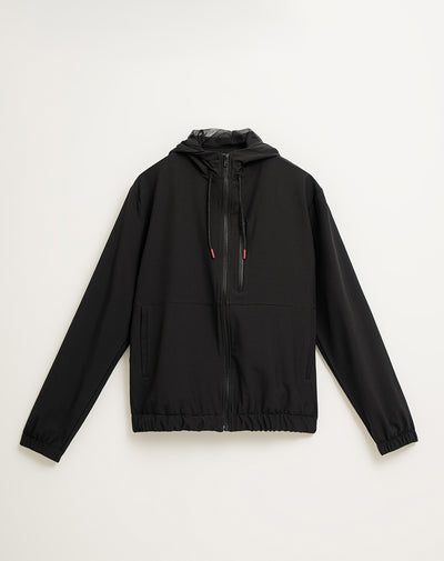 Chaqueta rompevientos con capucha negra para hombre