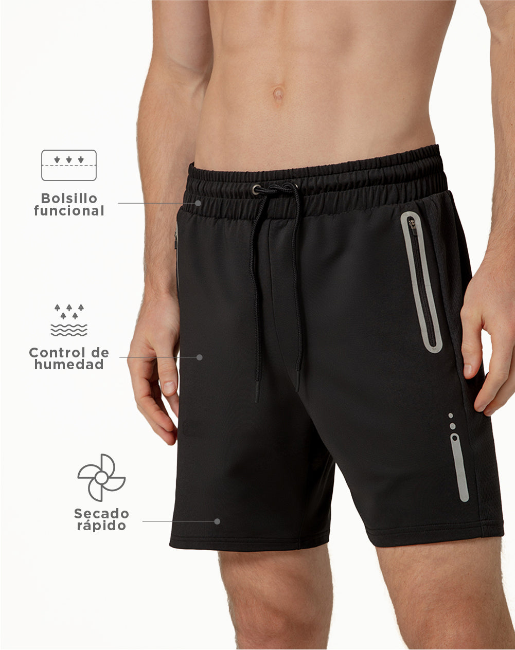 Pantaloneta deportiva control humedad negra para hombre