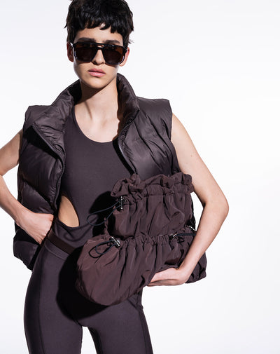 Chaleco bomber sin capucha café mujer