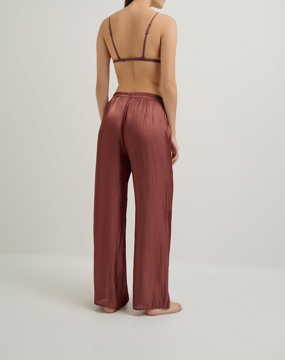 Pantalón de pijama mujer satín largo terracota