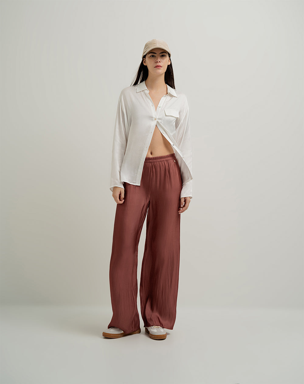 Pantalón de pijama mujer satín largo terracota