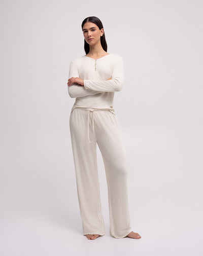 Pantalón de pijama tiro alto avena mujer