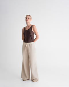Pantalón holgado tiro alto tacto suave caqui mujer