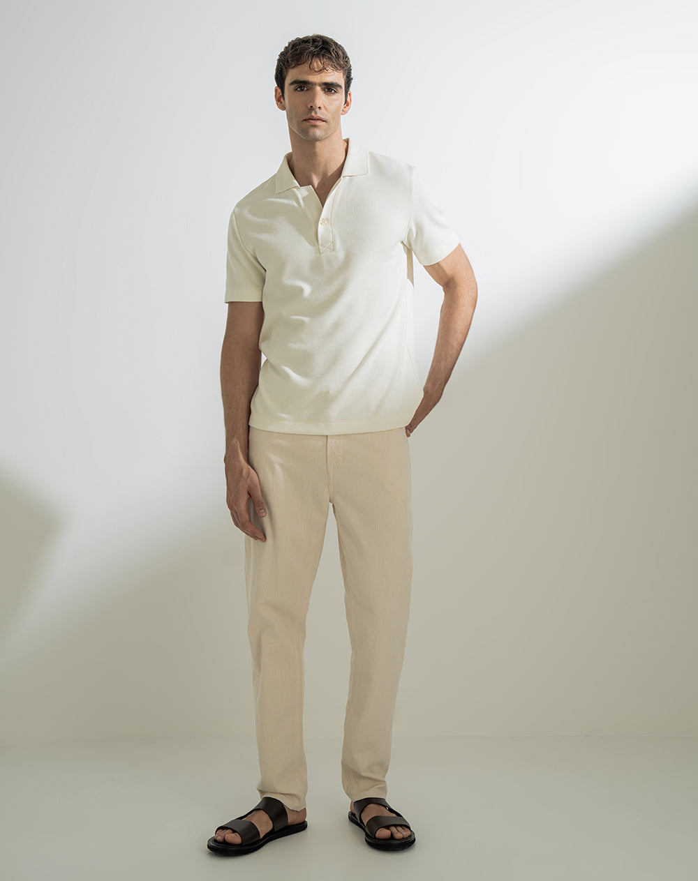 Polo regular algodón crema hombre