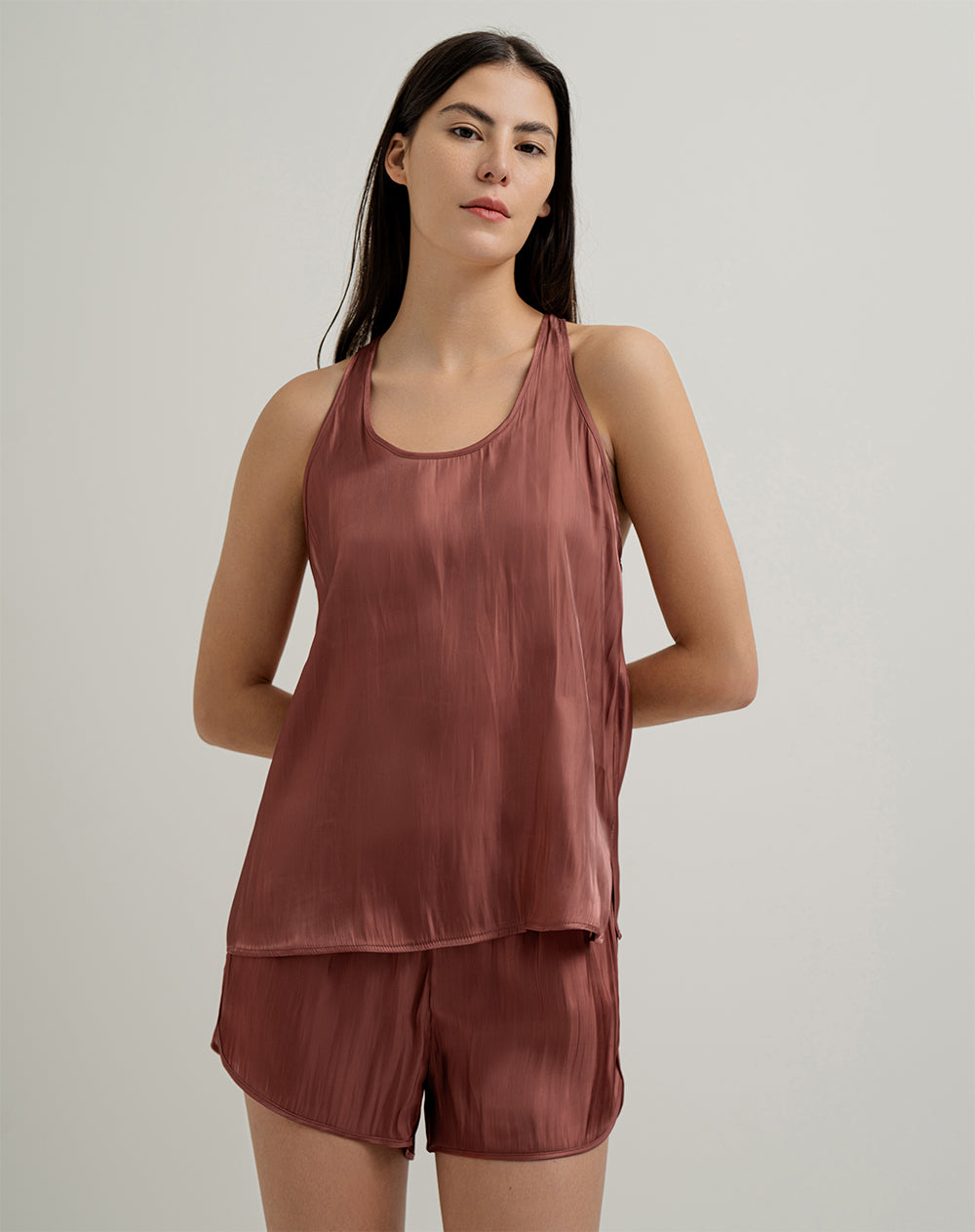 Camiseta sisa de pijama mujer satín terracota