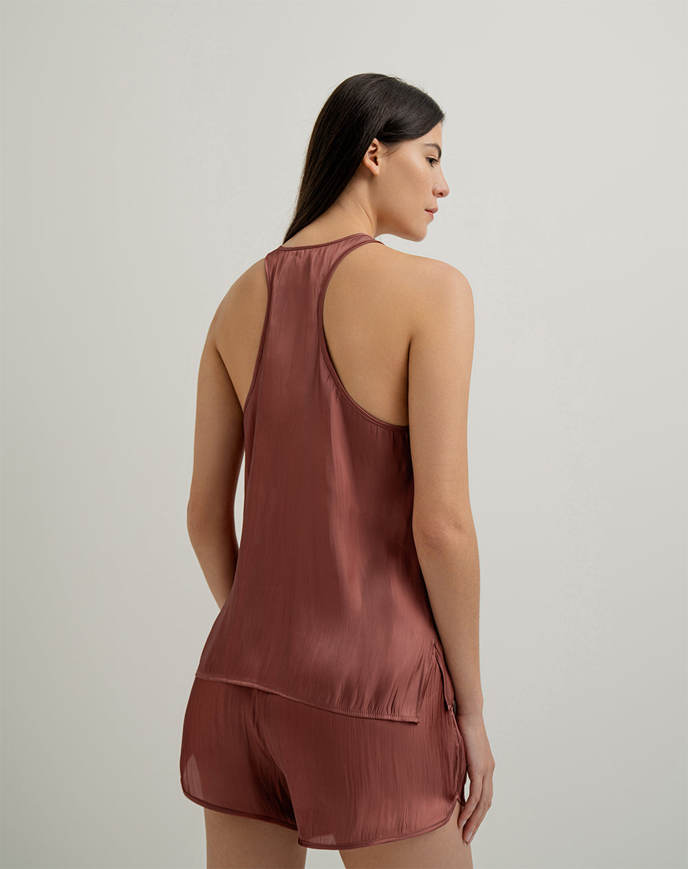 Camiseta sisa de pijama mujer satín terracota