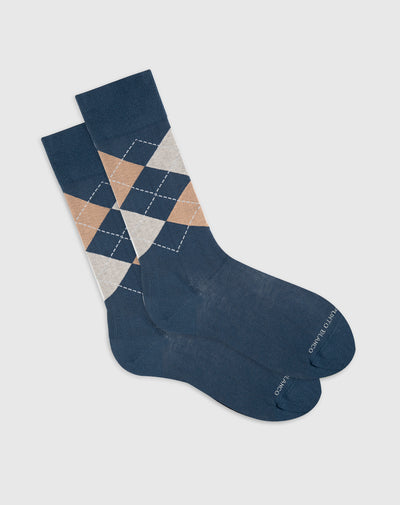 Medias para hombre largas en algodón azules rombos
