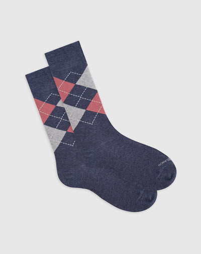 Medias para hombre largas en algodón azules rombos