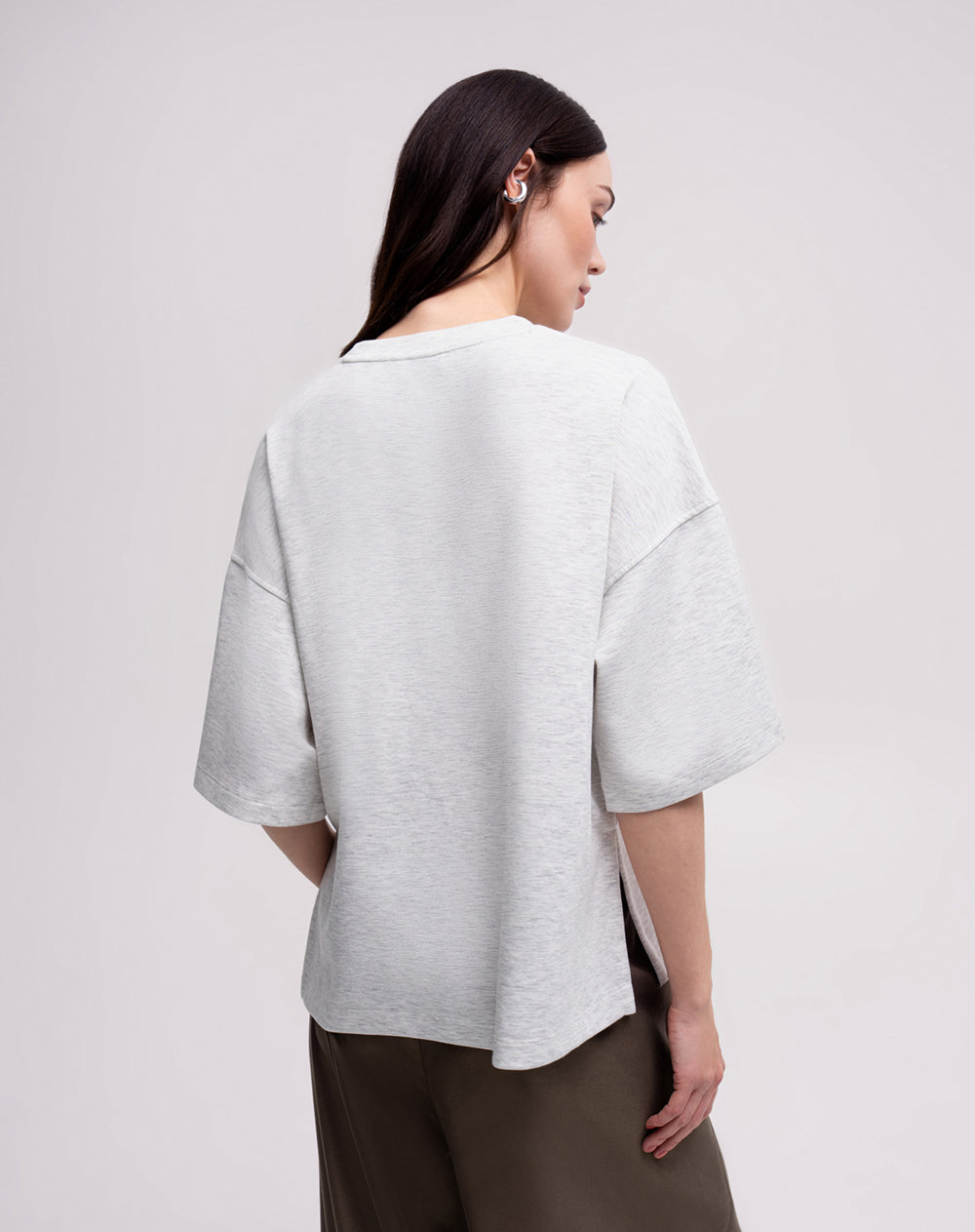 Camiseta oversized fit manga corta gris jaspeada