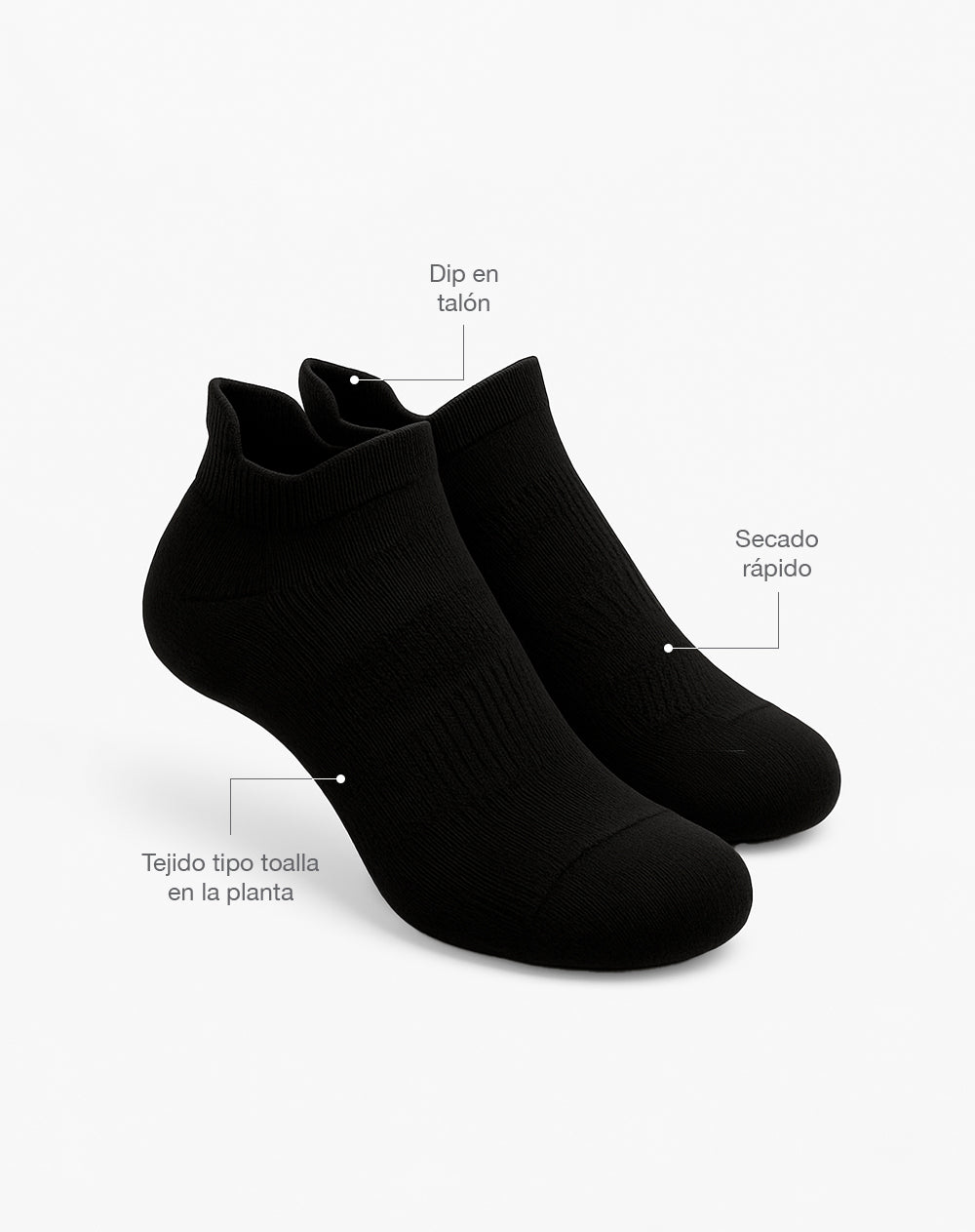 Medias deportivas mujer tobilleras cortas acolchadas negras