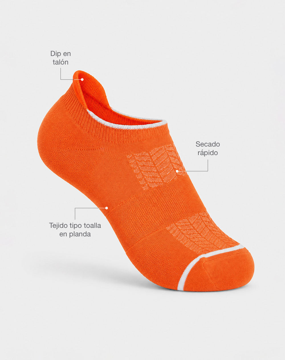 Medias deportivas hombre tobilleras cortas acolchadas naranja