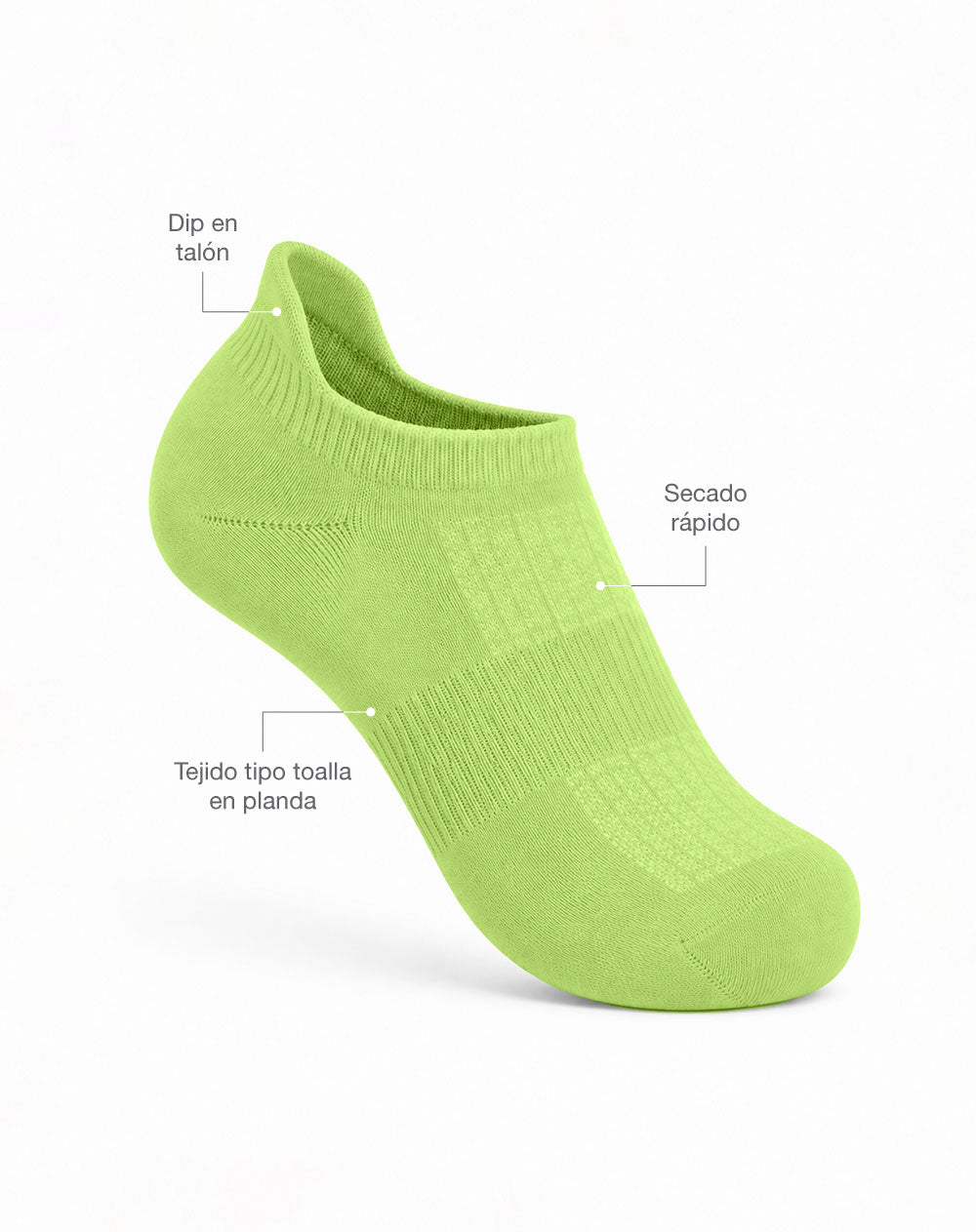 Medias deportivas hombre tobilleras cortas acolchadas verde
