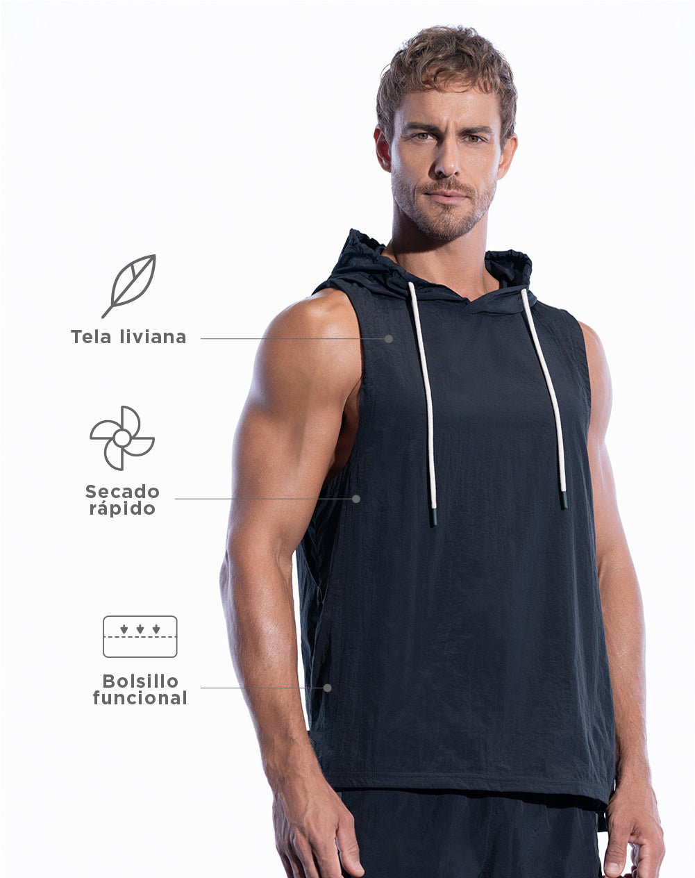 Chaleco deportivo hombre rompevientos negro