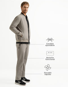 Pantalón deportivo bolsillos con cierre taupe para hombre
