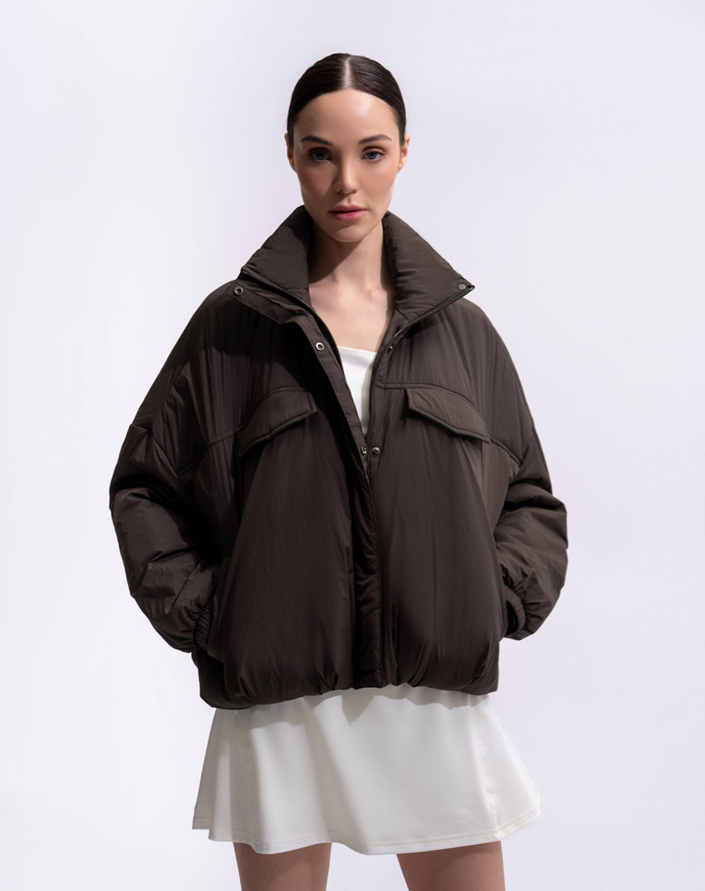 Chaqueta oversized fit sin capucha café