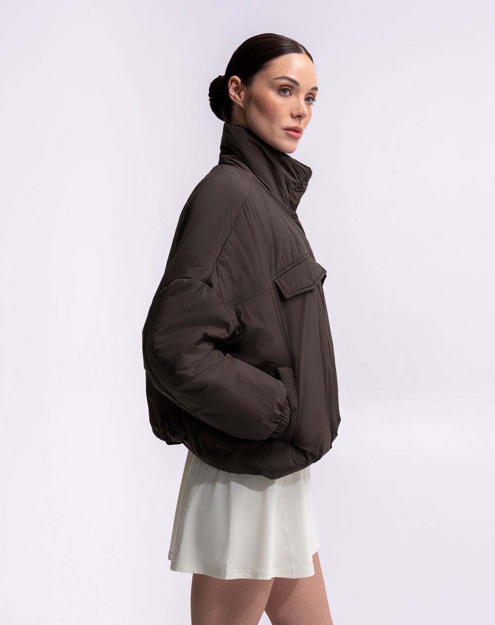 Chaqueta oversized fit sin capucha café