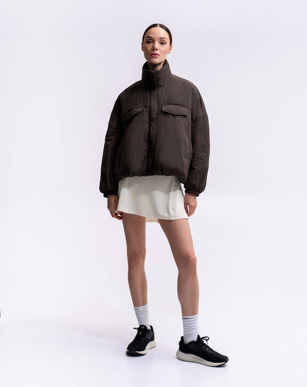 Chaqueta oversized fit sin capucha café