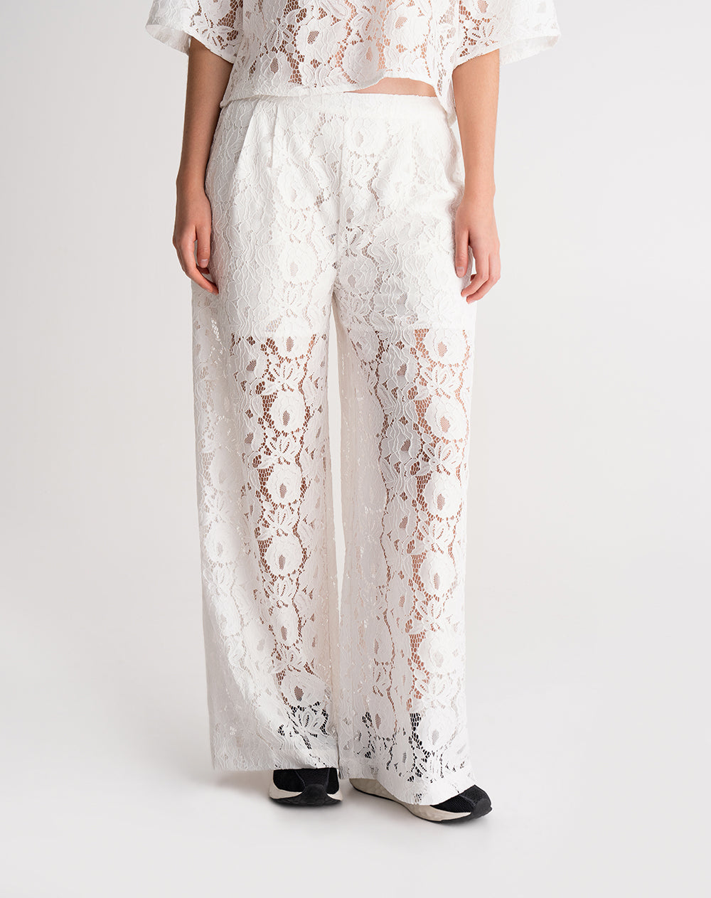Pantalón relaxed fit tiro alto blanco