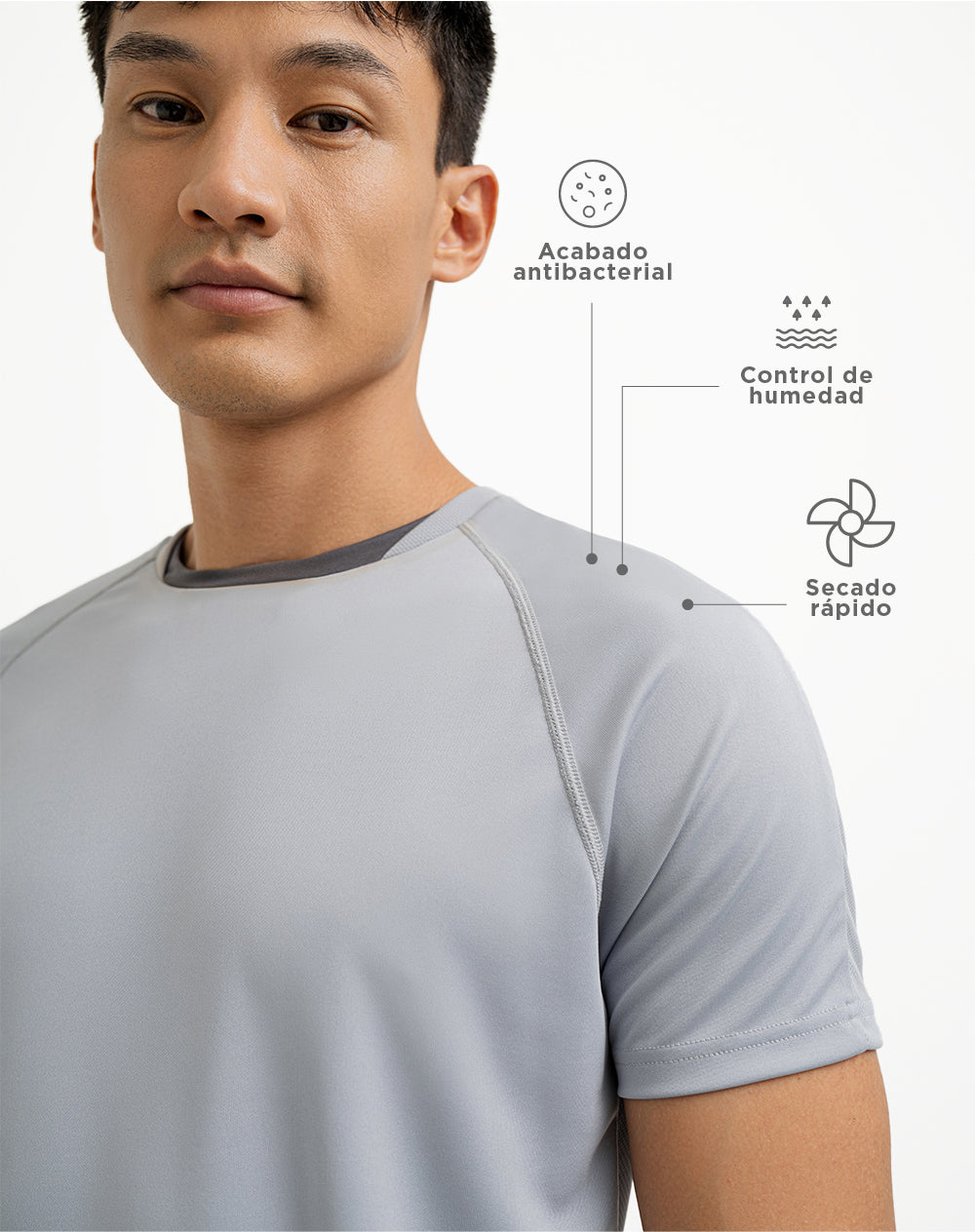 Camiseta deportiva  hombre control humedad gris
