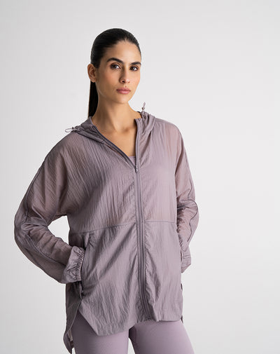 Chaqueta oversized fit con capucha morada