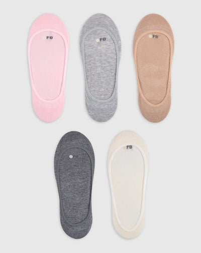 Medias para mujer baletas antideslizante en talón pack x5unds surtidas