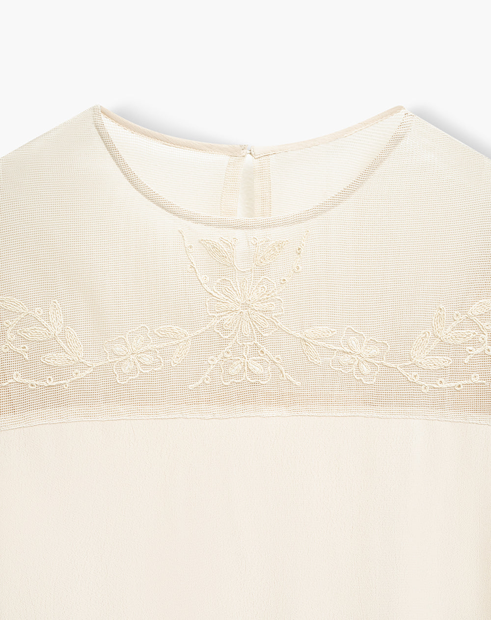 Blusa manga larga encaje bordado beige mujer