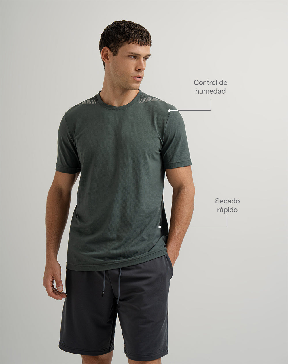 Camiseta deportiva control humedad verde hombre