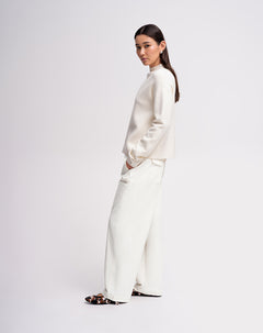 Pantalón wide leg tiro alto crema mujer