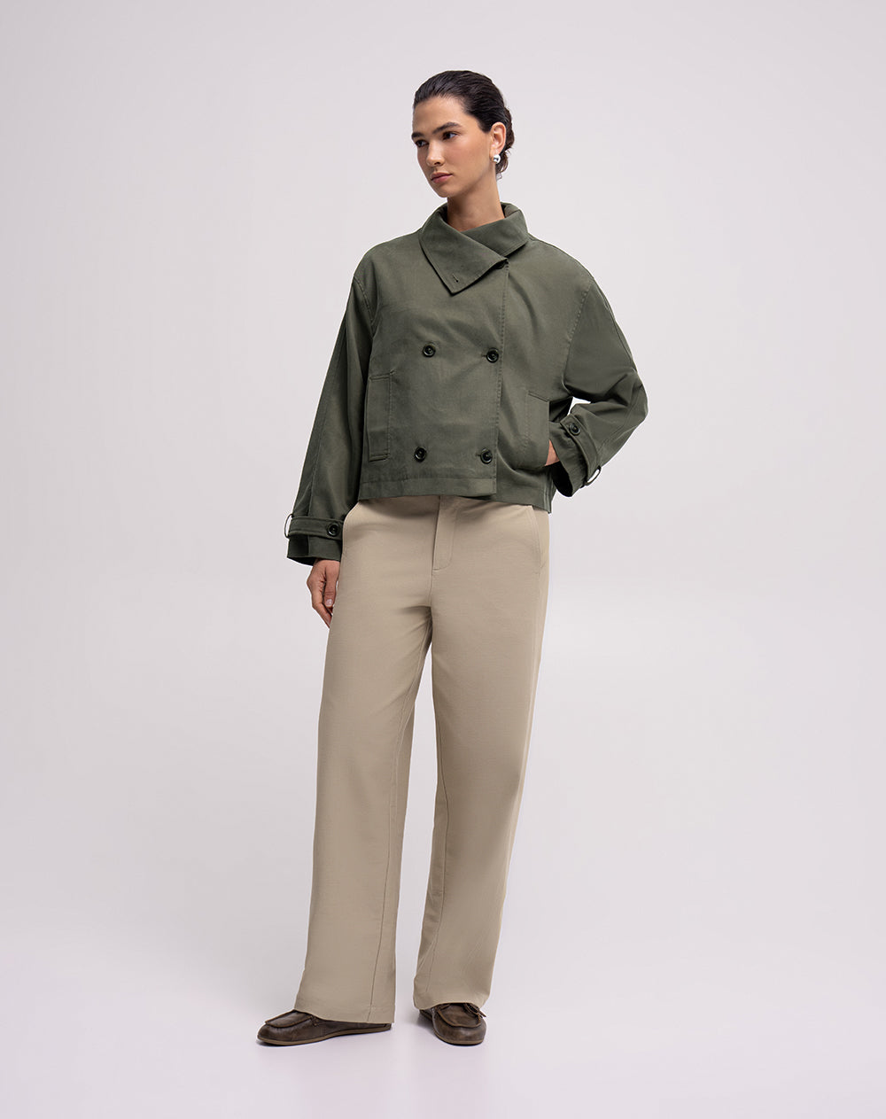 Pantalón wide leg tiro alto habano mujer