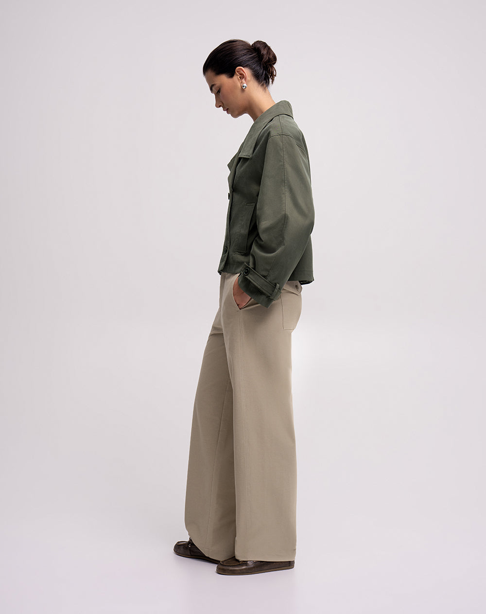 Pantalón wide leg tiro alto habano mujer