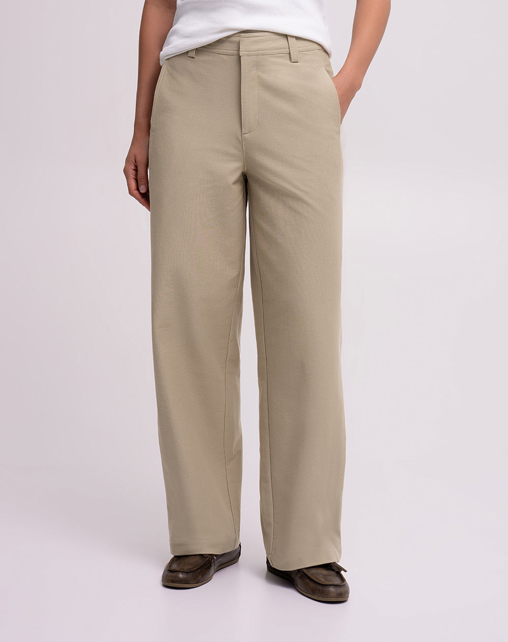 Pantalón wide leg tiro alto habano mujer