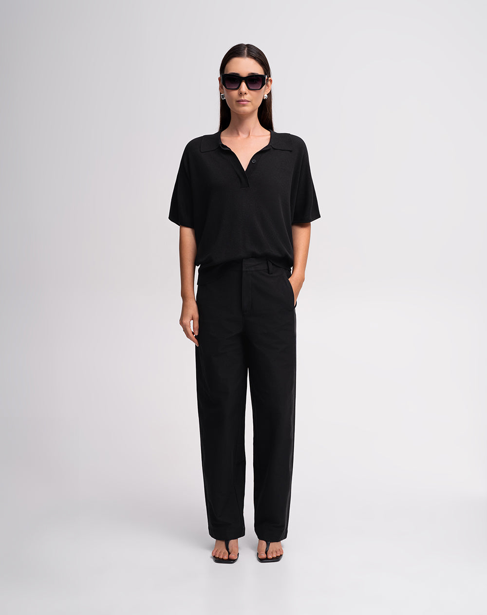 Pantalón fit tiro alto en drill negro