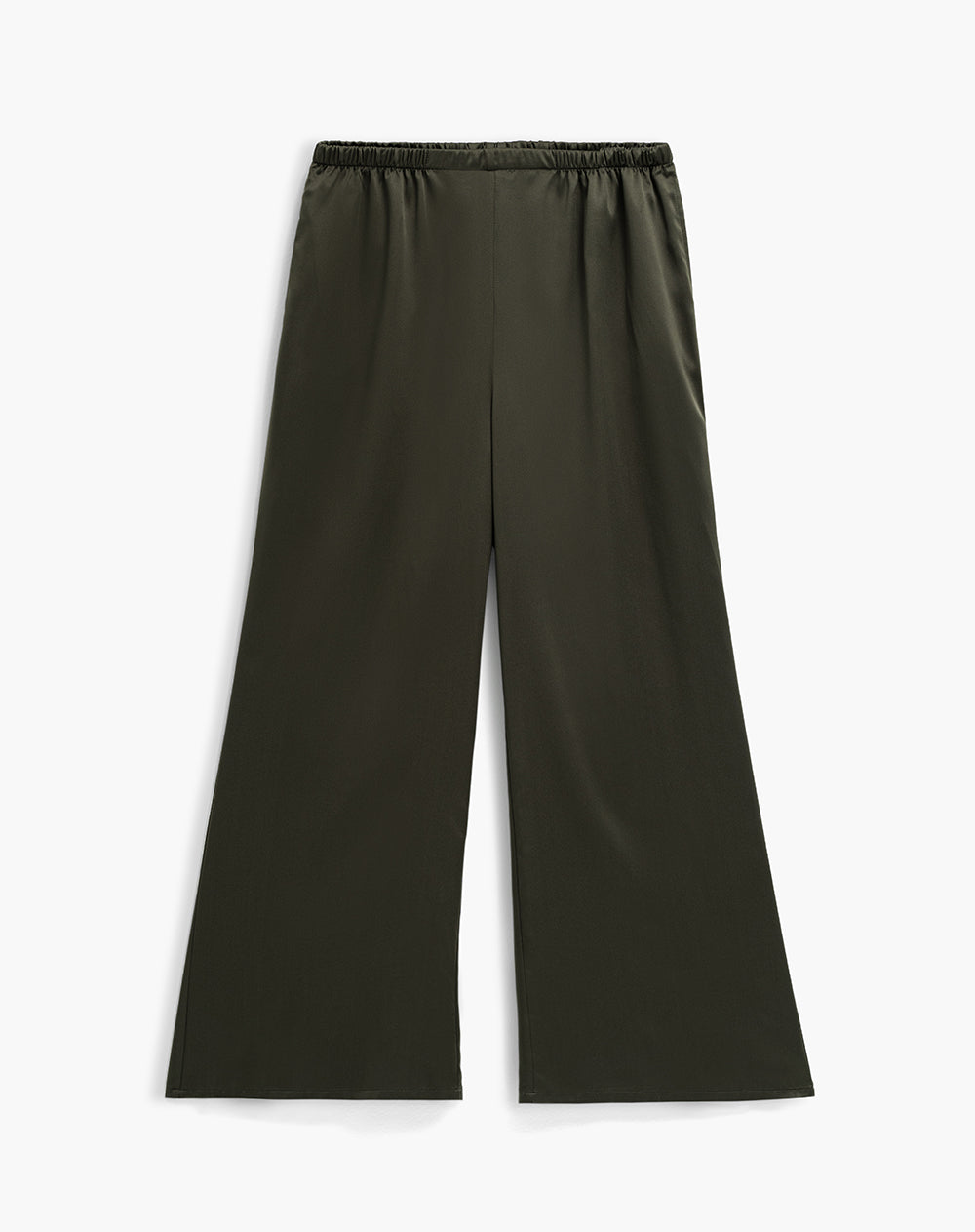 Pantalón tiro alto tipo satín verde mujer