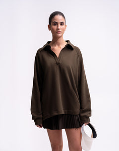 Buzo tipo polo café mujer