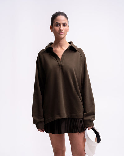 Buzo tipo polo café mujer