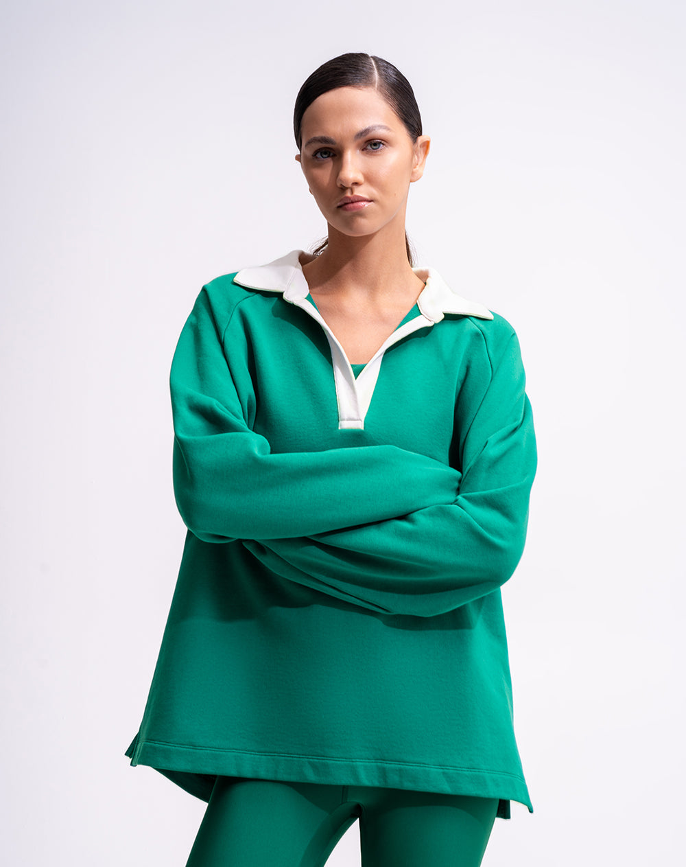 Buzo tipo polo verde mujer