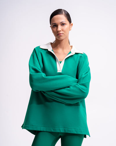 Buzo tipo polo oversize verde mujer