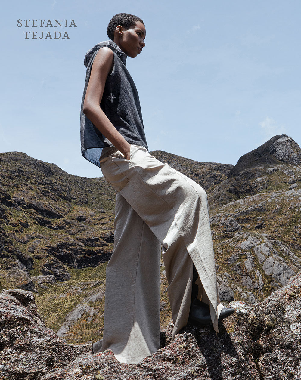 Pantalón wide leg  tiro alto habano Stefania Tejada